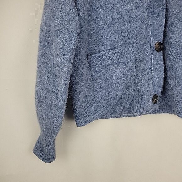 Banana Republic Alpaca Wool Blend Cropped Cardigan Womens Small Blue Soft Fuzzy - Picture 7 of 11